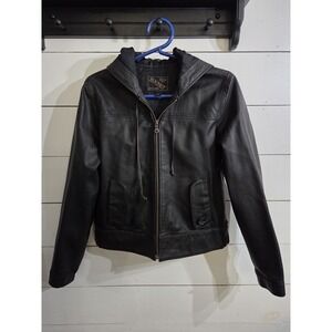 Old Navy Womens ⚫️ Genuine Leather Jacket Crop Dark Medium